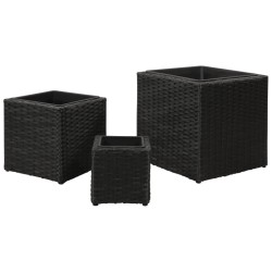 vidaXL Letti Rialzati da Giardino 3 pz in Polyrattan Nero