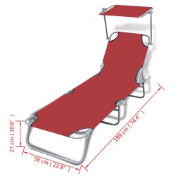 vidaXL Lettino Prendisole Pieghevole Baldacchino Acciaio Tessuto Rosso