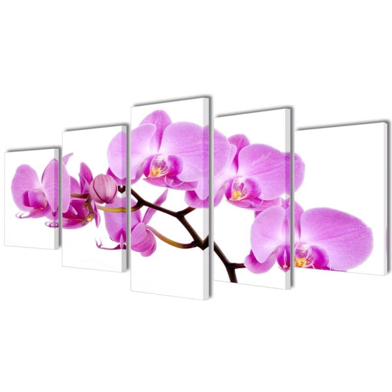 vidaXL 5 pz Set Stampa su Tela da Muro Orchidèa 200 x 100 cm