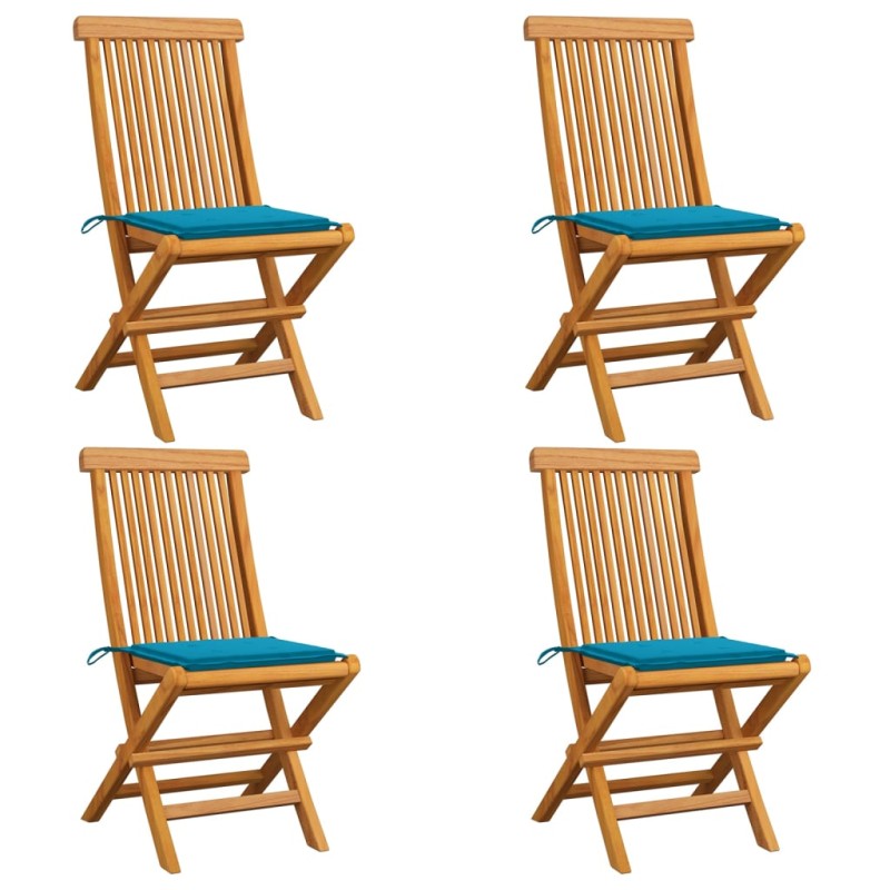 Sedie da Giardino con Cuscini Blu 4 pz Massello di Teak