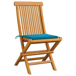 Sedie da Giardino con Cuscini Blu 4 pz Massello di Teak