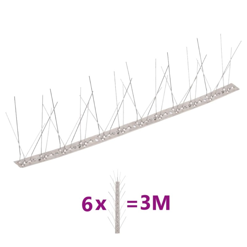   Set Dissuasori per Uccelli e Piccioni 6 pz Acciaio 5 File 3 m