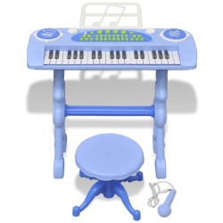   Gioco Bambini Tastiera con Sgabello/Microfono 37 Tasti Blu