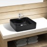   Lavandino Bagno in Ceramica Nera Quadrato con Foro per Rubinetto