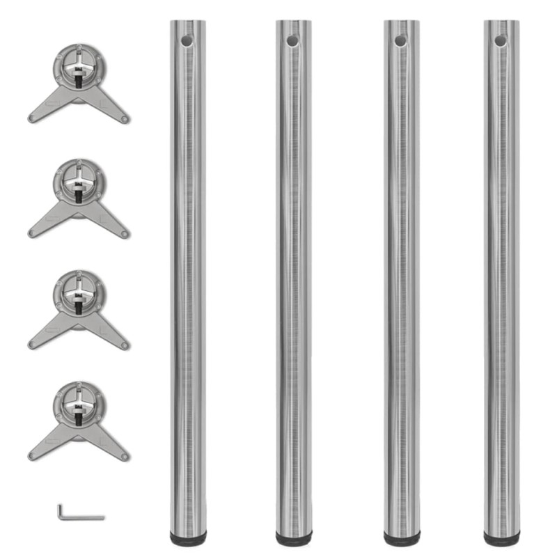   Set Gambe Tavolo 4 pz in Nickel Spazzolato Regolabili 870 mm