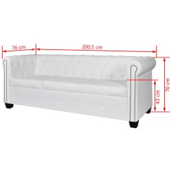   Divano Chesterfield a 3 Posti in Finta Pelle Bianco