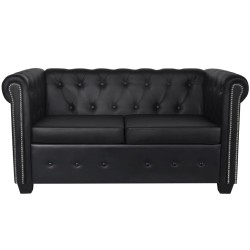   Divano Chesterfield a 2 Posti in Finta Pelle Nero