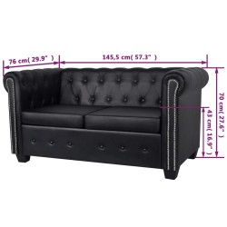   Divano Chesterfield a 2 Posti in Finta Pelle Nero