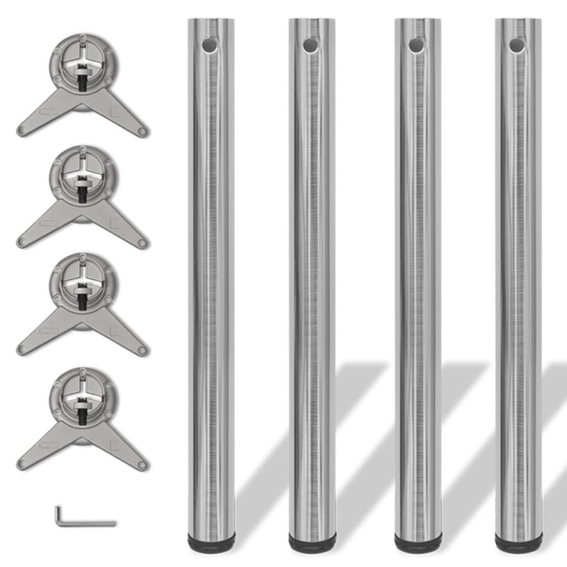   Set Gambe Tavolo 4 pz in Nickel Spazzolato Regolabili 710 mm