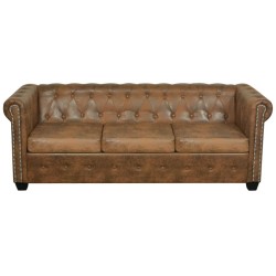   Divano Chesterfield a 3 Posti in Finta Pelle Marrone