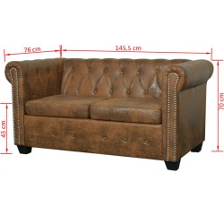   Divano Chesterfield a 2 Posti in Finta Pelle Marrone