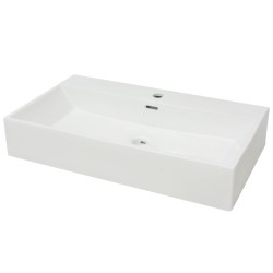   Lavandino con Foro Rubinetto in Ceramica Bianca 76x42,5x14,5 cm