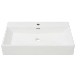   Lavandino con Foro Rubinetto in Ceramica Bianca 76x42,5x14,5 cm