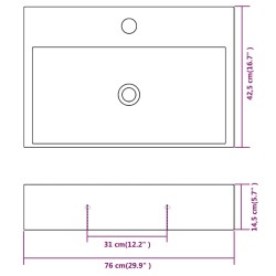   Lavandino con Foro Rubinetto in Ceramica Bianca 76x42,5x14,5 cm