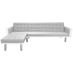   Divano Letto ad Angolo Tessuto 218x155x69 cm Bianco e Grigio