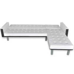   Divano Letto a L in Pelle Artificiale Bianco