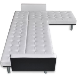   Divano Letto a L in Pelle Artificiale Bianco