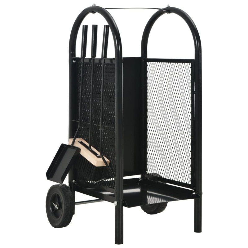 Carrello per Legna da Ardere Nero 30x35x81 cm Acciaio