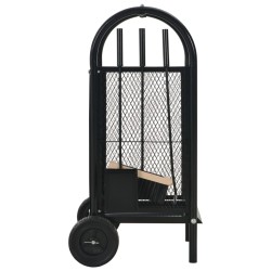 Carrello per Legna da Ardere Nero 30x35x81 cm Acciaio