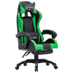 vidaXL Sedia da Gaming con Poggiapiedi Verde e Nera in Similpelle