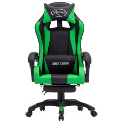 vidaXL Sedia da Gaming con Poggiapiedi Verde e Nera in Similpelle