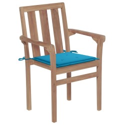 Sedie da Giardino 2 pz con Cuscini Blu Massello di Teak