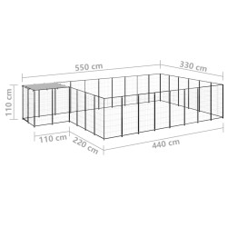 vidaXL Gabbia per Cani Nera 15,73 m² in Acciaio