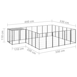 vidaXL Gabbia per Cani Nera 12,1 m² in Acciaio