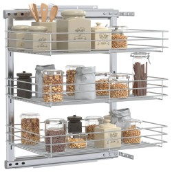 vidaXL Cestino da Cucina in Rete a 3 Livelli Argento 47x35x56 cm