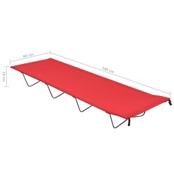 vidaXL Lettino da Campeggio 180x60x19cm Tessuto Oxford e Acciaio Rosso