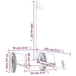 Rimorchio da Bici da Carico Nero 135x70x37 cm in Ferro