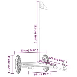 Rimorchio da Bici da Carico Nero 126x63x34 cm in Ferro