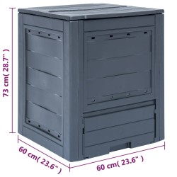 vidaXL Compostiera da Giardino 60x60x73 cm 260 L Grigia