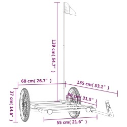 Rimorchio da Bici da Carico Nero 135x68x37 cm in Ferro