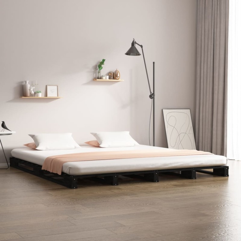 Letto a Pallet Nero 120x190 cm Massello Pino 4FT Small Double