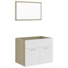 Set Mobili da Bagno 2 pz Bianco e Rovere Sonoma in Truciolato