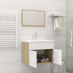 Set Mobili da Bagno 2 pz Bianco e Rovere Sonoma in Truciolato