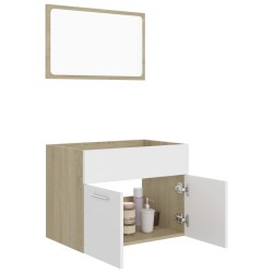 Set Mobili da Bagno 2 pz Bianco e Rovere Sonoma in Truciolato