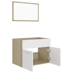 Set Mobili da Bagno 2 pz Bianco e Rovere Sonoma in Truciolato