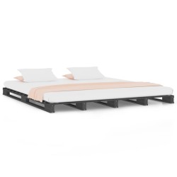 Letto a Pallet Grigio 135x190 cm Massello di Pino 4FT6 Double