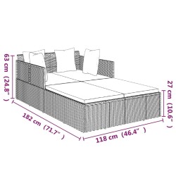 Lettino con Cuscini Grigio 182x118x63 cm in Polyrattan