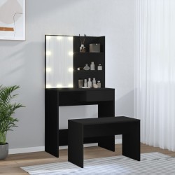 Set Tavolo da Toeletta con LED Nero in Legno ingegnerizzato