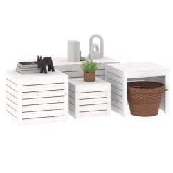 Set Cassette da Giardino 4 pz Bianco in Legno Massello di Pino