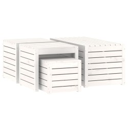 Set Cassette da Giardino 4 pz Bianco in Legno Massello di Pino