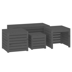 Set Cassette da Giardino 4 pz Grigio in Legno Massello di Pino