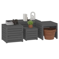 Set Cassette da Giardino 4 pz Grigio in Legno Massello di Pino