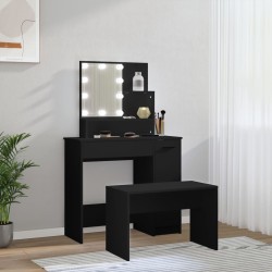 Set Tavolo da Toeletta con LED Nero in Legno ingegnerizzato