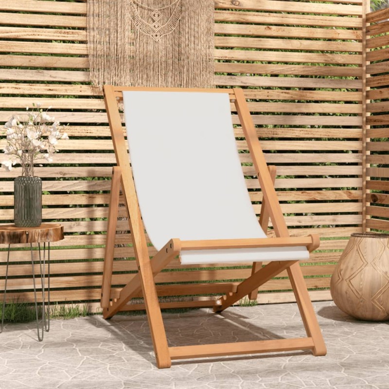 Sedia a Sdraio in Legno di Teak 56x105x96 cm Crema