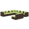 Set Divani da Giardino 9 pz con Cuscini in Polyrattan Marrone