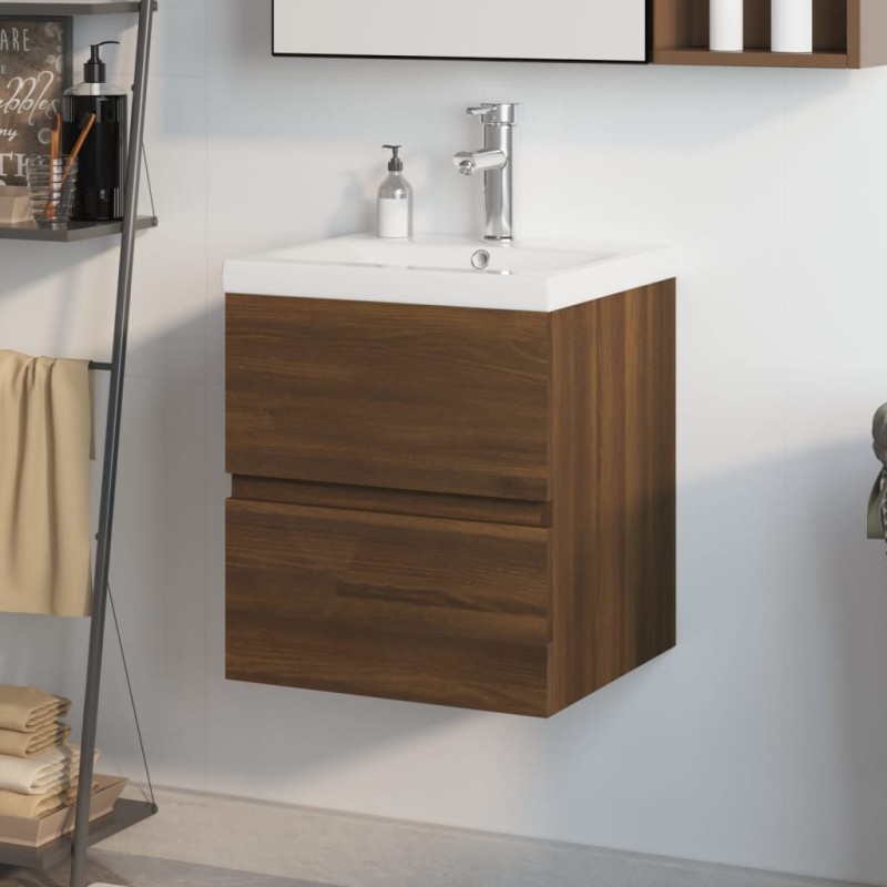 Mobile Bagno Lavabo Integrato Rovere Marrone Legno ingegnerizzato